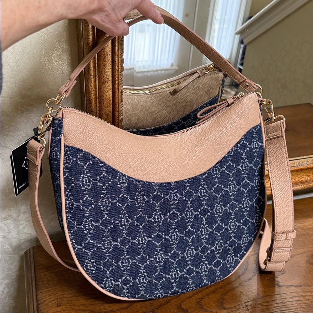Nanette Lepore Blue Patterned Shoulder Bag. Removeable  handle & crossbody strap - Picture 9 of 16